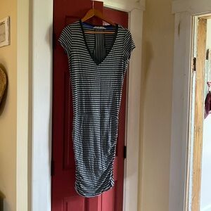 Atleta Striped Jersey Dress with Ruched Skirt. Size small.